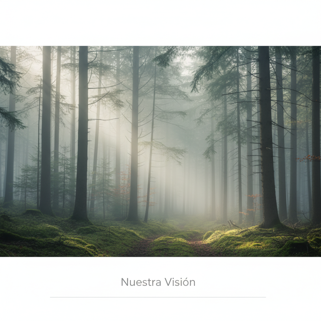 Bosque sereno envuelto en niebla suave